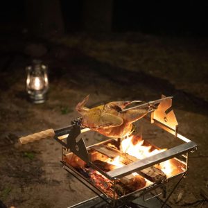 Xiên Nướng Gà Campingmoon MK-60 | Inox 304 An Toàn, tay cầm gỗ sồi, dùng cắm trại, nướng gà vịt