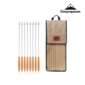 Xiên Nướng BBQ Campingmoon K-480 | Xiên nướng thịt inox 304, cán gỗ sồi (8 xiên + túi đựng)