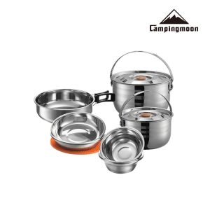 Bộ nồi inox 16 món dành cho 6 người Campingmoon MC-210, Có đáy bắt từ - Sử dụng đa dạng các loại bếp.