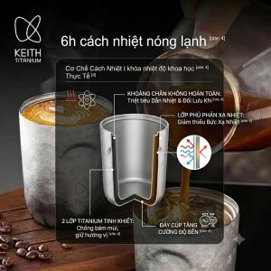 Cốc giữ nhiệt Coffee Cup Travel Mug Keith Titanium Ti340 200ml